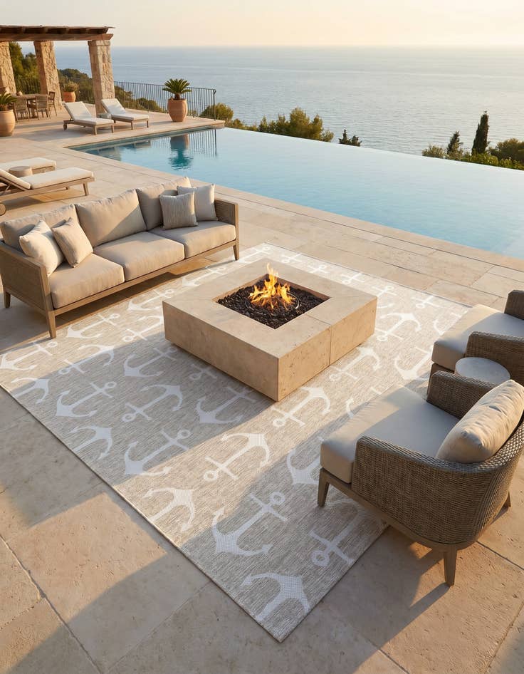 Detail image of 10' x 10' Easy-Clean Coastal Indoor / Outdoor Square Rug