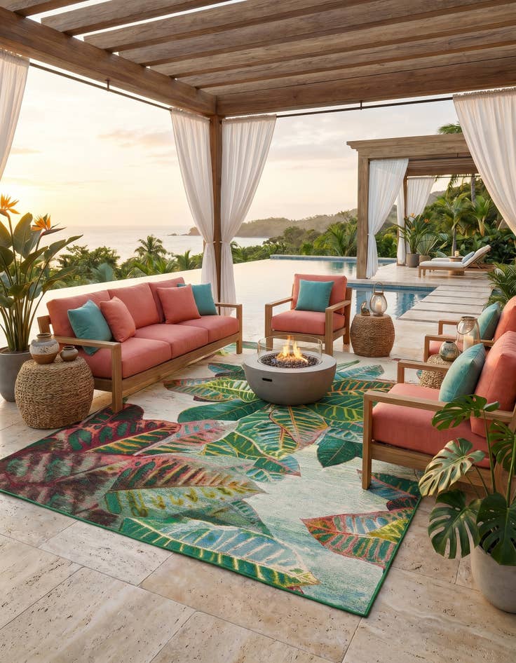 Detail image of 7' x 10' Easy-Clean Botanical Indoor / Outdoor Rug