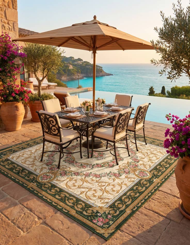 Detail image of 10' x 10' Easy-Clean Traditional Indoor / Outdoor Square Rug