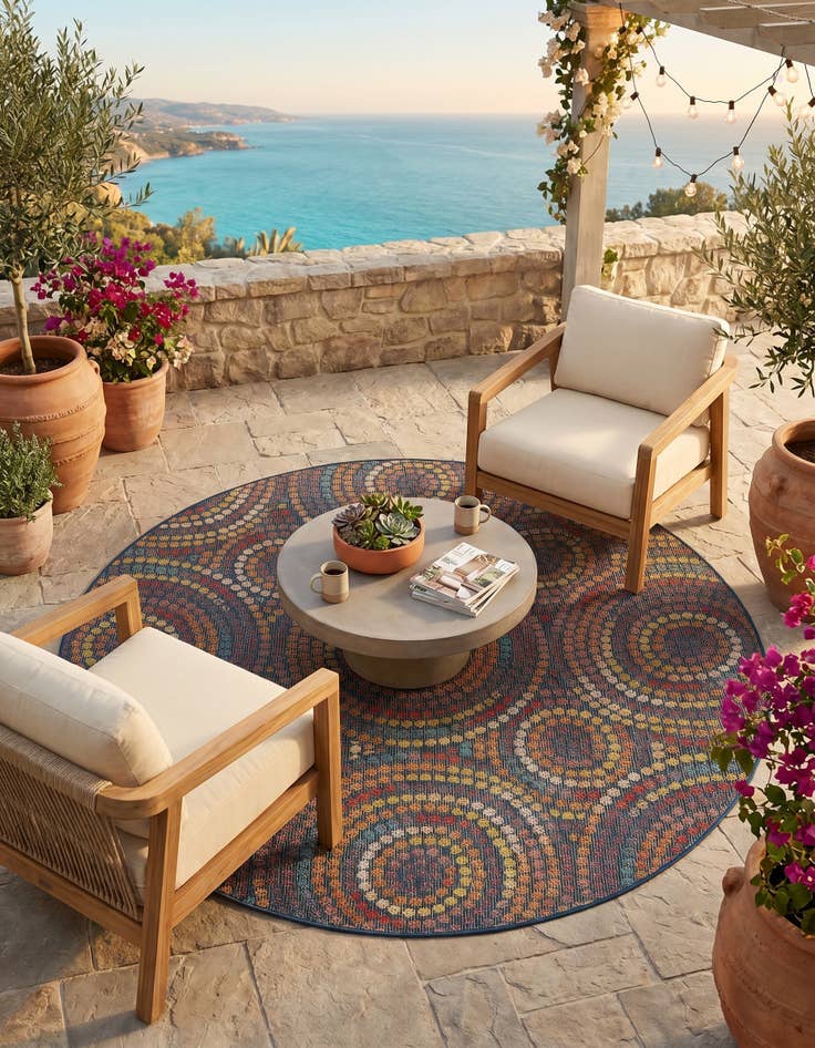Detail image of 6' 1 x 6' 1 Easy-Clean Baja Indoor / Outdoor Round Rug