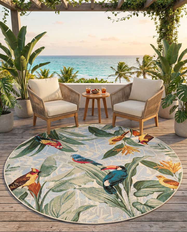 6' x 6' Easy-Clean Botanical Indoor / Outdoor Round Rug