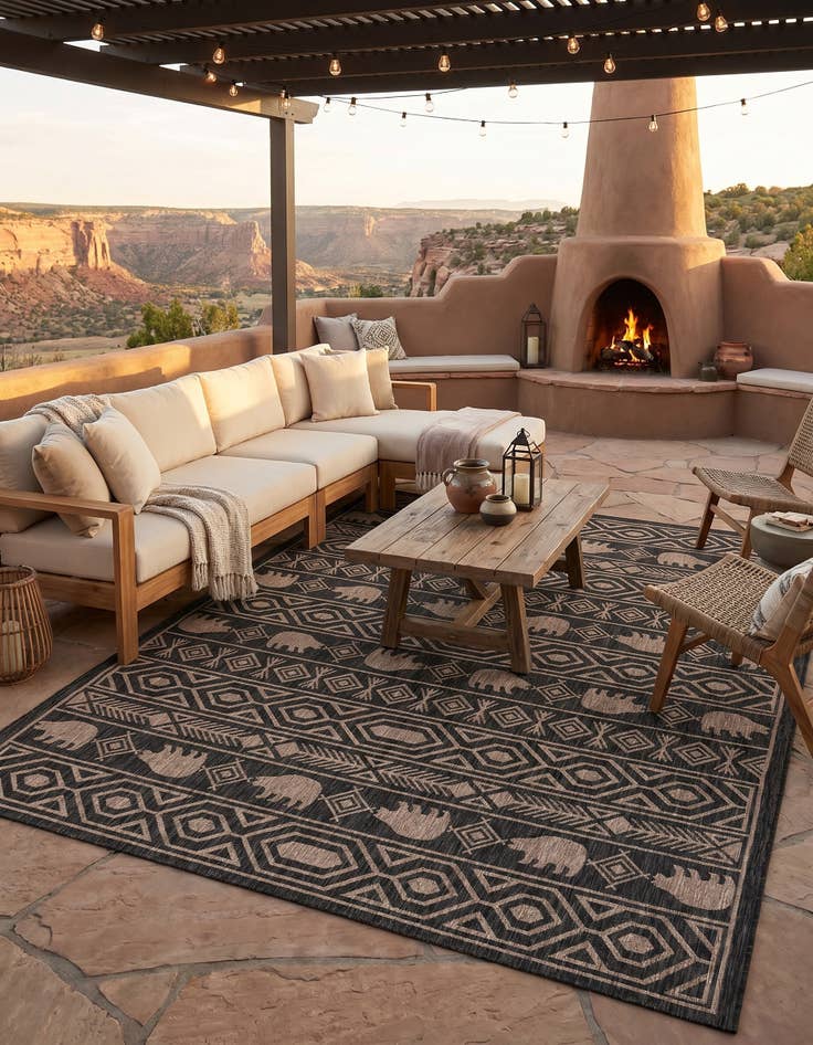 Detail image of 10' x 14' Easy-Clean Southwestern Indoor / Outdoor Rug