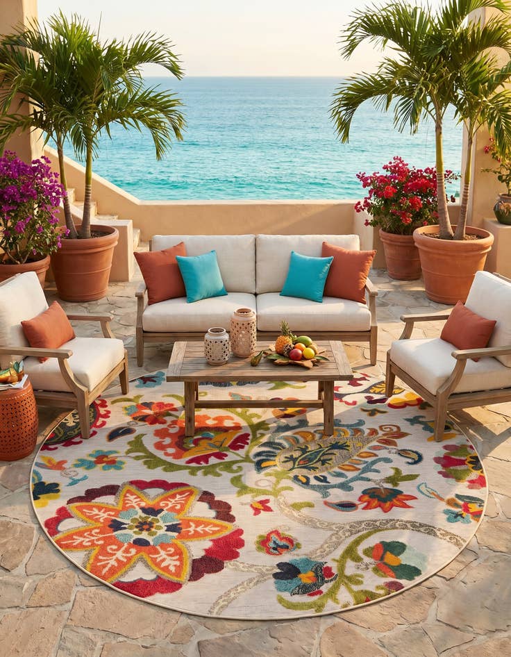 Detail image of 7' 10 x 7' 10 Easy-Clean Casablanca Indoor / Outdoor Round Rug