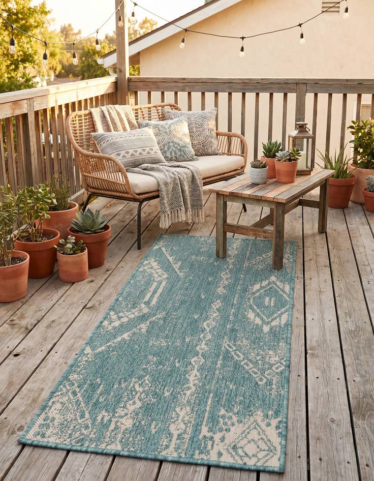 Detail image of 2' x 4' Easy-Clean Bohemian Indoor / Outdoor Runner Rug