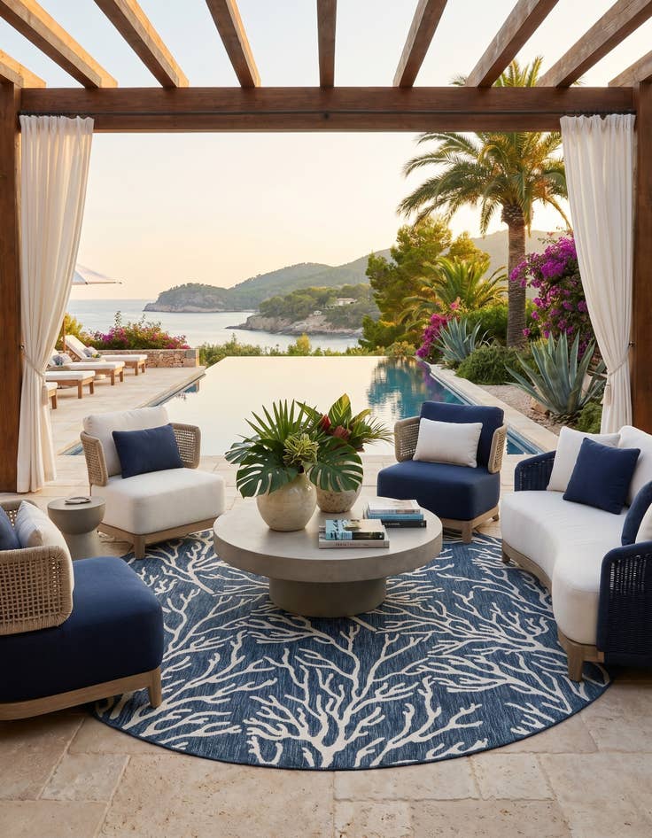 Detail image of 10' x 10' Easy-Clean Coastal Indoor / Outdoor Round Rug