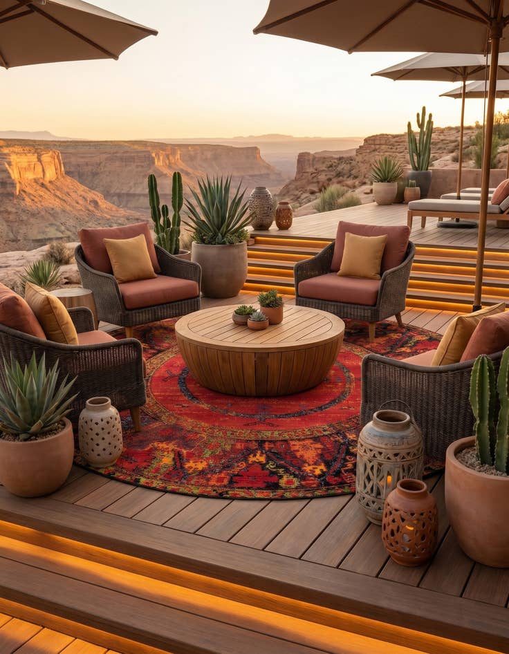 Detail image of 7' x 7' Easy-Clean Tribal Indoor / Outdoor Round Rug