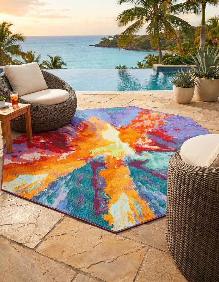 Detail image of 7' 10 x 7' 10 Easy-Clean Modern Indoor / Outdoor Octagon Rug