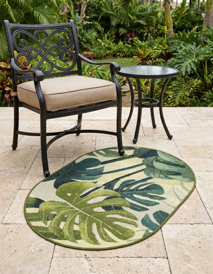 Detail image of 2' 2 x 3' Easy-Clean Botanical Indoor / Outdoor Oval Rug