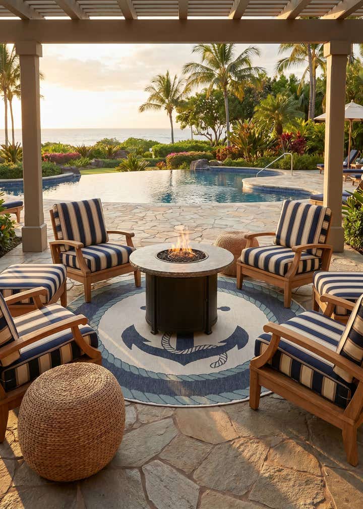 5' 3 x 5' 3 Easy-Clean Coastal Indoor / Outdoor Round Rug
