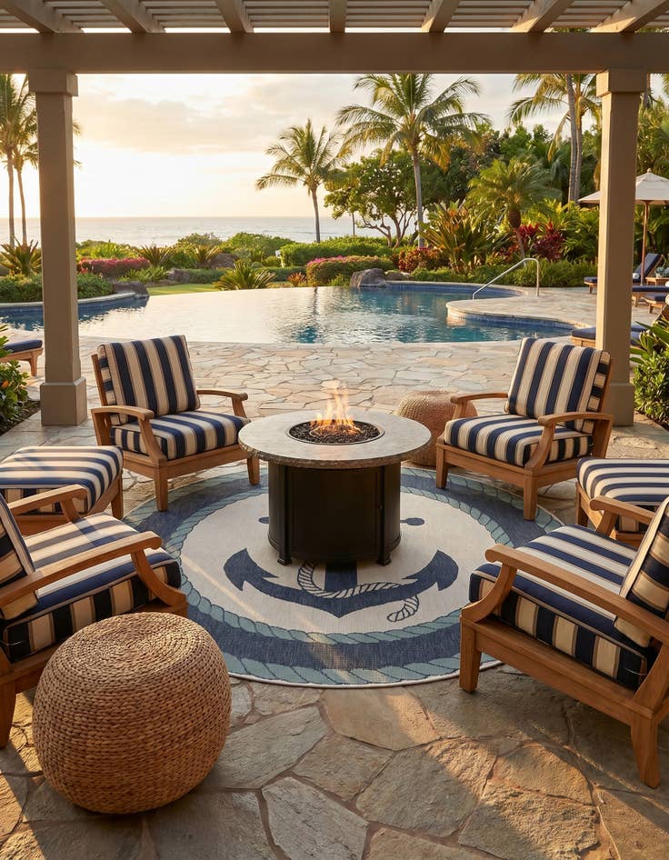 Detail image of 5' 3 x 5' 3 Easy-Clean Coastal Indoor / Outdoor Round Rug