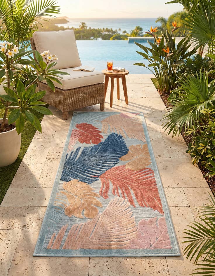 Detail image of 2' 2 x 5' 3 Easy-Clean Botanical Indoor / Outdoor Runner Rug
