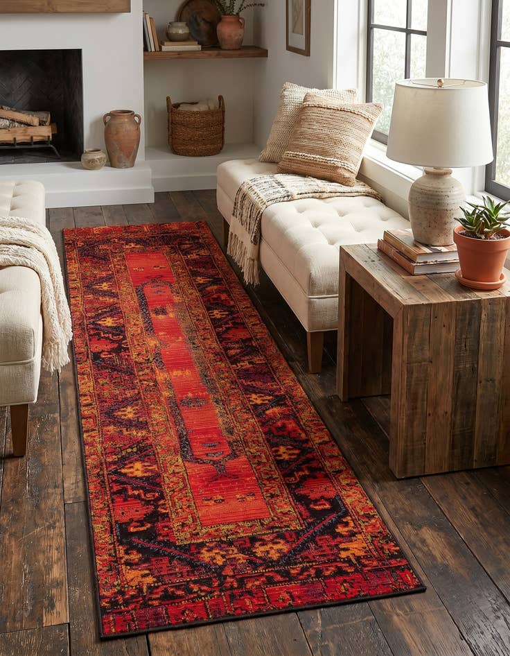 Detail image of 2' x 6' Easy-Clean Tribal Indoor / Outdoor Runner Rug