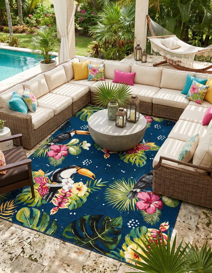 Detail image of 7' 10 x 10' Easy-Clean Botanical Indoor / Outdoor Rug