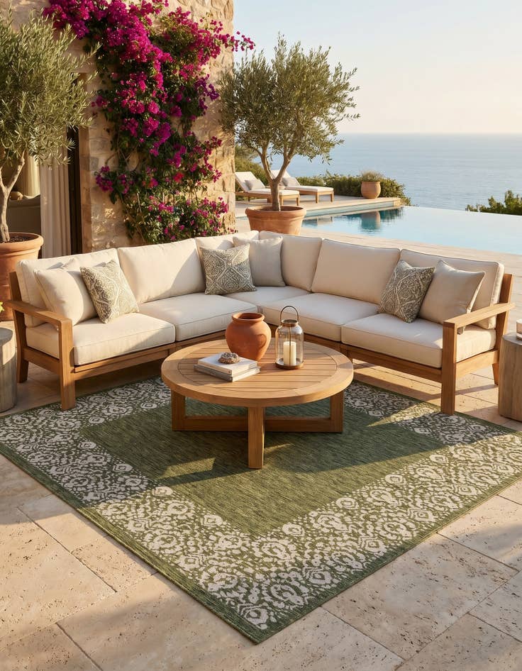 Detail image of 7' 10 x 7' 10 Easy-Clean Border Indoor / Outdoor Square Rug