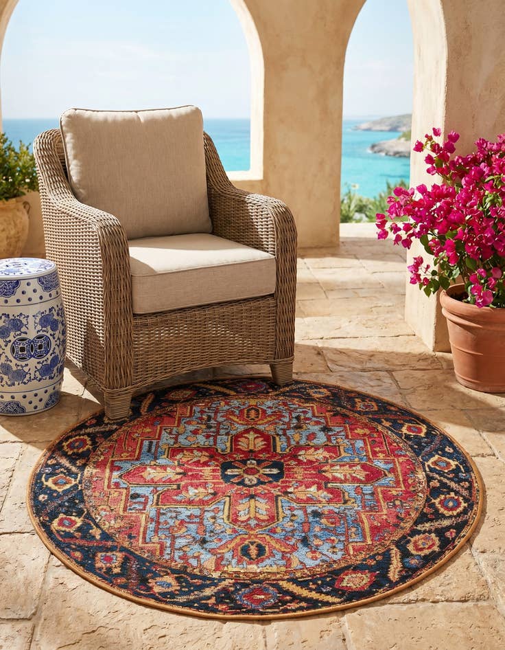 Detail image of 3' x 3' Easy-Clean Traditional Indoor / Outdoor Round Rug