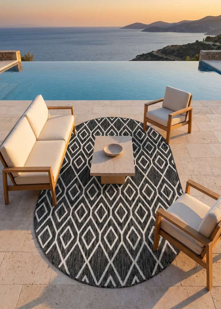 5' 3 x 8' Easy-Clean Jill Zarin Turks and Caicos Indoor / Outdoor Oval Rug