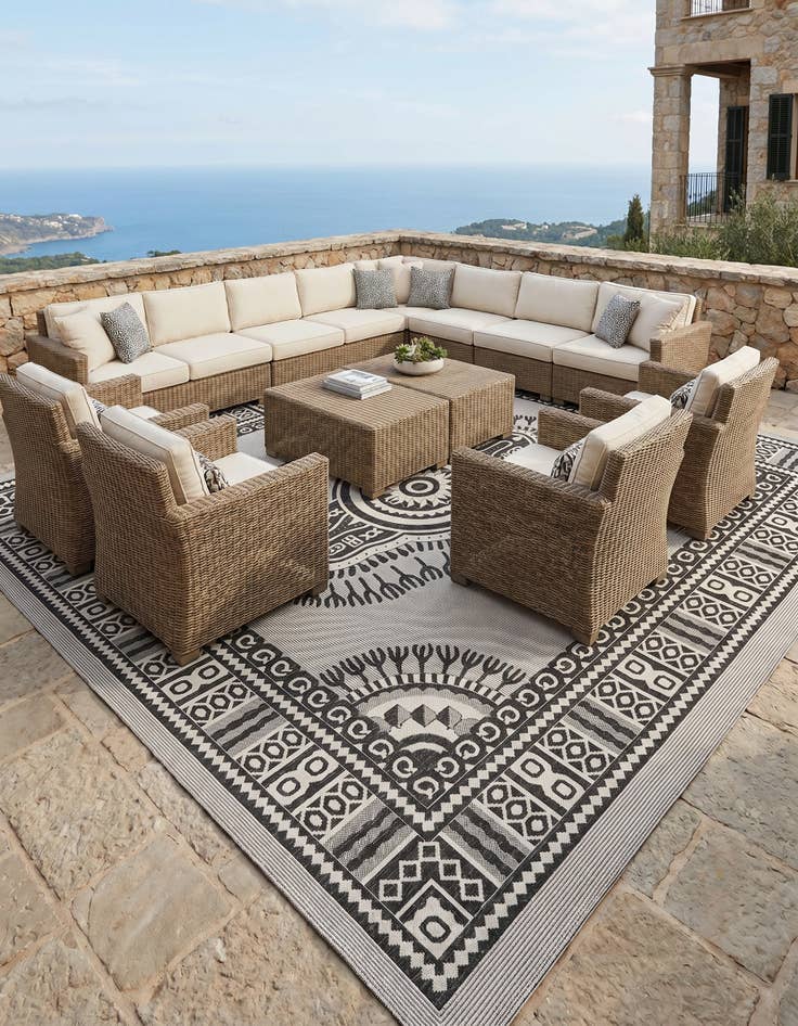 Detail image of 13' x 13' Easy-Clean Traditional Indoor / Outdoor Square Rug