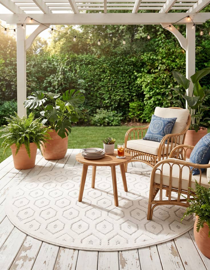 Detail image of 4' x 4' Easy-Clean Trellis Textured Indoor / Outdoor Round Rug