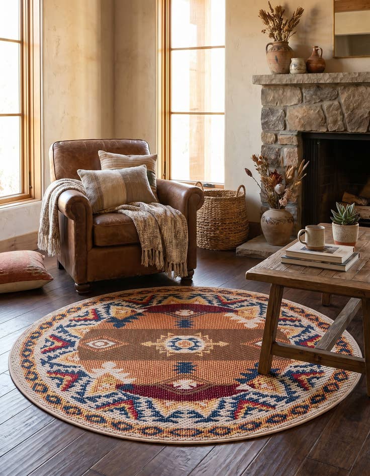 Detail image of 4' x 4' Easy-Clean Baja Indoor / Outdoor Round Rug
