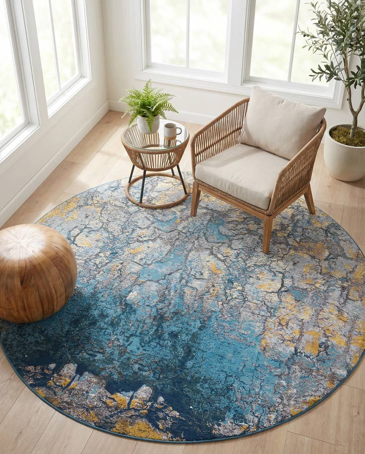 Detail image of 7' 10 x 7' 10 Easy-Clean Modern Indoor / Outdoor Round Rug