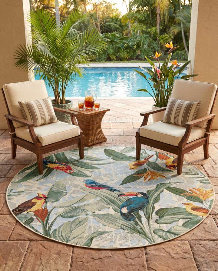6' x 6' Easy-Clean Botanical Indoor / Outdoor Round Rug