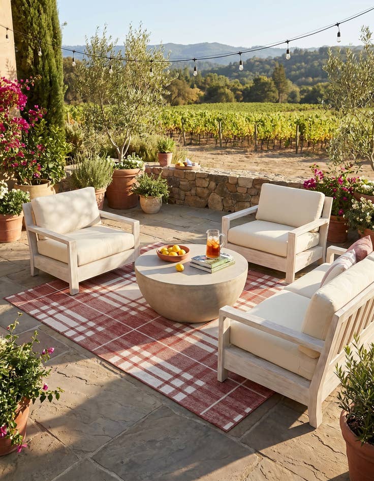 Detail image of 5' 3 x 7' Easy-Clean Checkered Indoor / Outdoor Rug