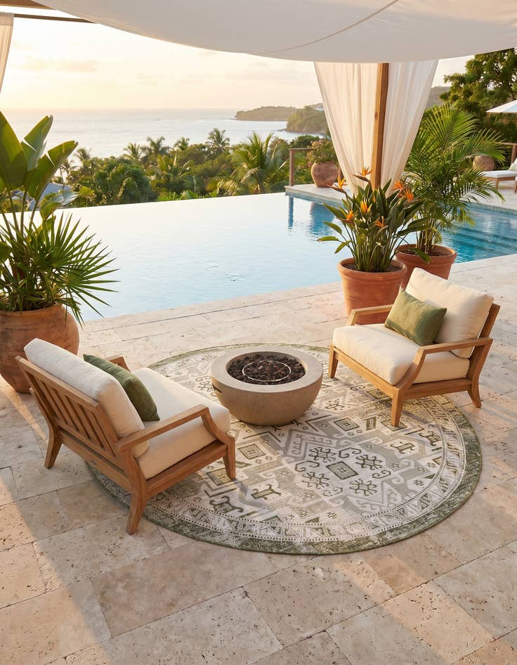 Detail image of 7' 10 x 7' 10 Easy-Clean Aztec Indoor / Outdoor Round Rug