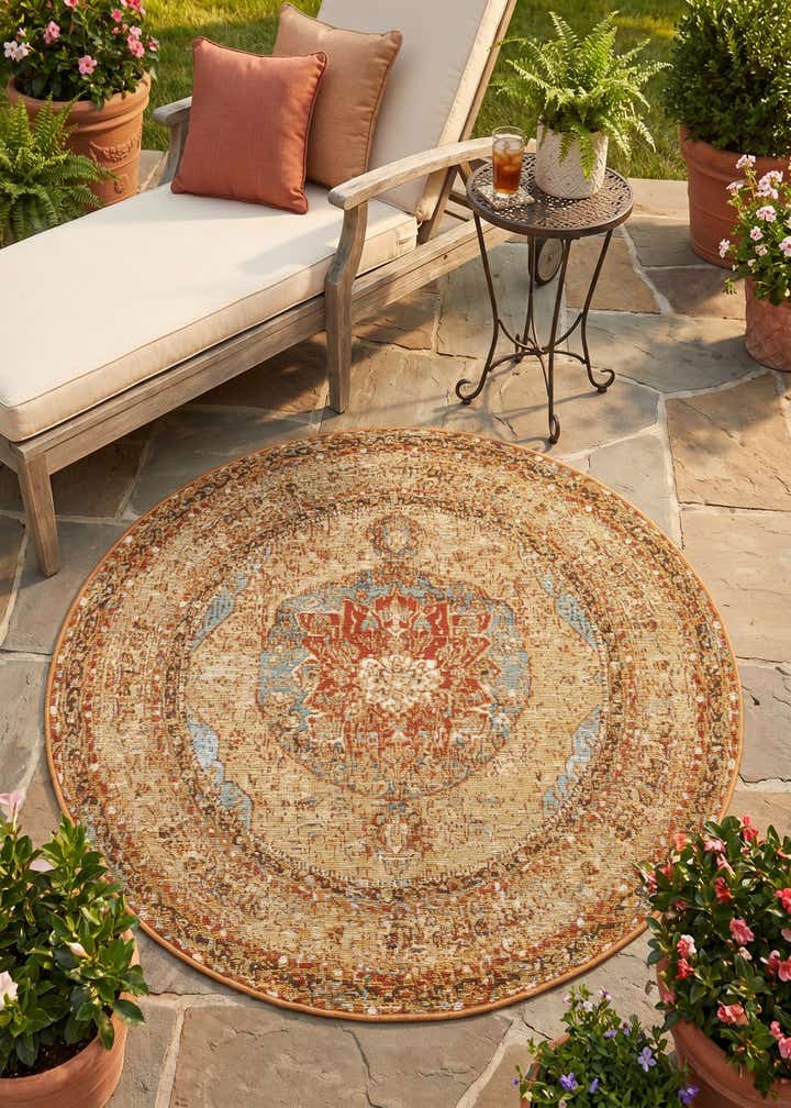 4' x 4' Easy-Clean Traditional Indoor / Outdoor Round Rug