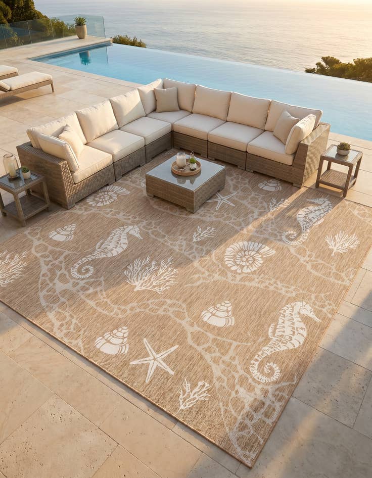 Detail image of 10' x 10' Easy-Clean Coastal Indoor / Outdoor Square Rug