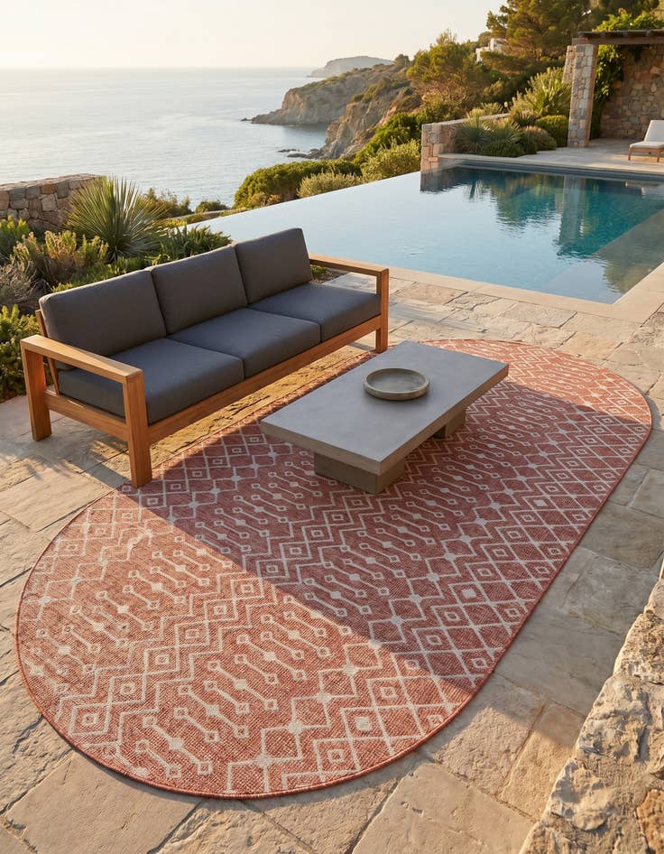 Detail image of 7' 10 x 10' Easy-Clean Lattice Indoor / Outdoor Oval Rug