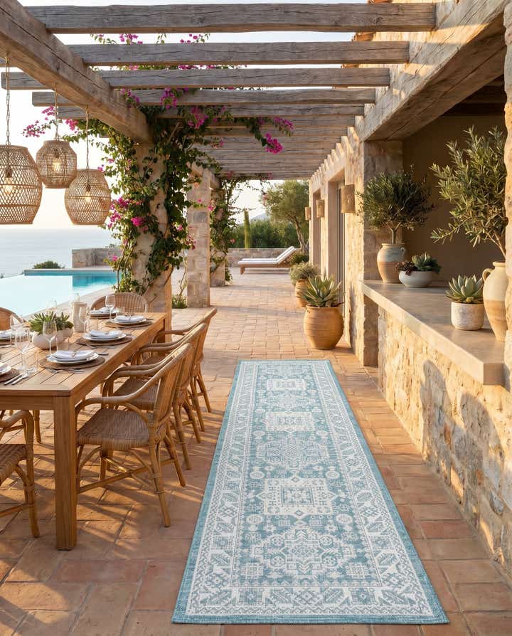 2' 7 x 12' Easy-Clean Aztec Indoor / Outdoor Runner Rug