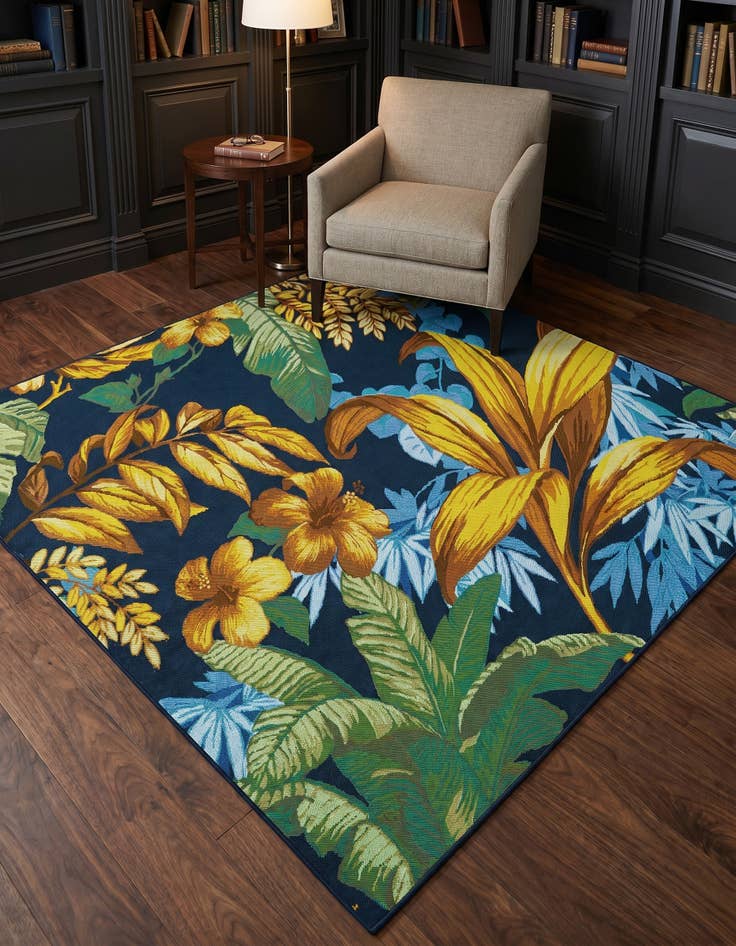 Detail image of 5' 3 x 5' 3 Easy-Clean Botanical Indoor / Outdoor Square Rug
