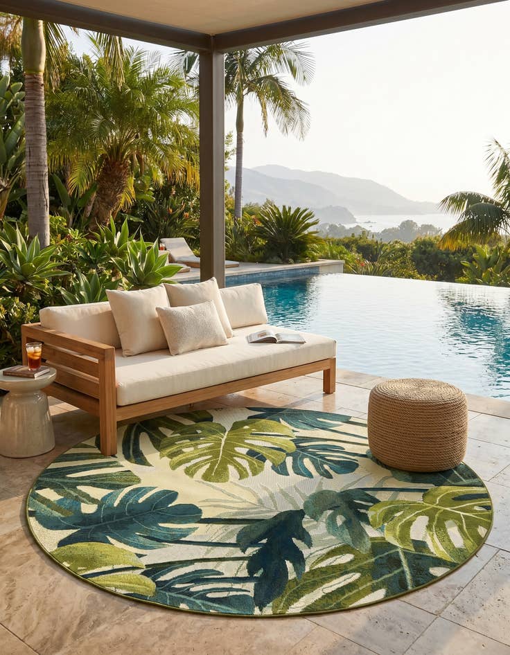 Detail image of 6' x 6' Easy-Clean Botanical Indoor / Outdoor Round Rug