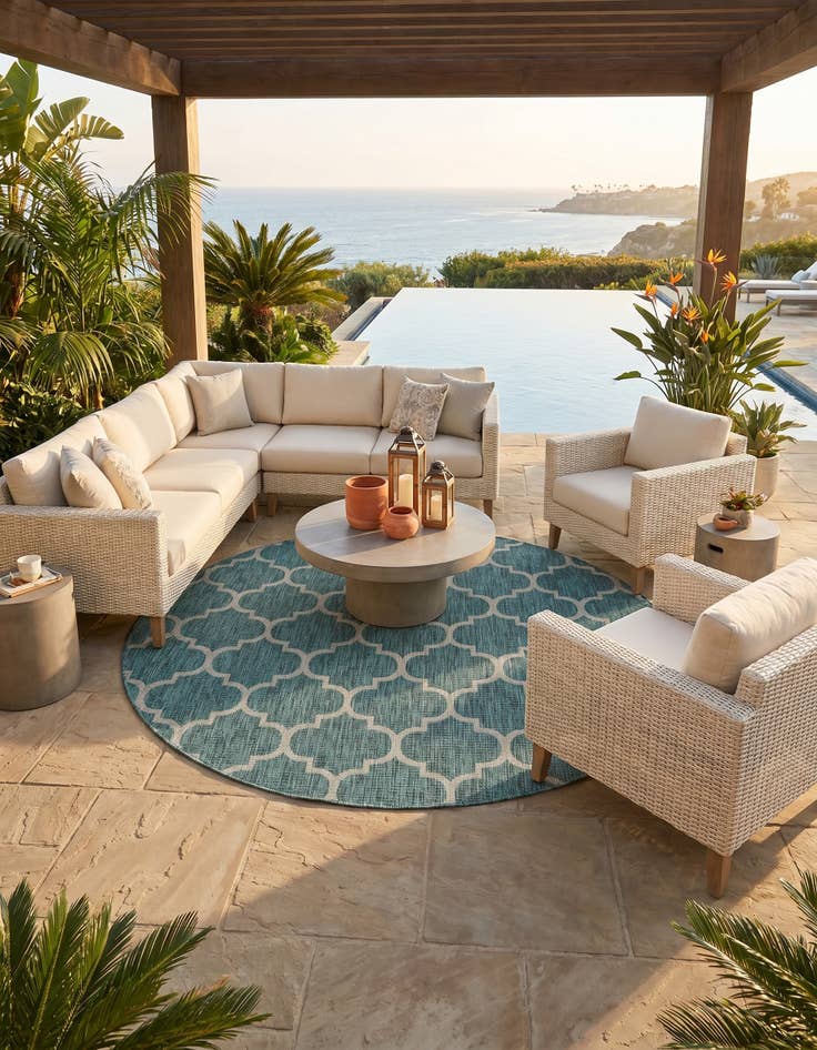 Detail image of 7' 10 x 7' 10 Easy-Clean Lattice Indoor / Outdoor Round Rug