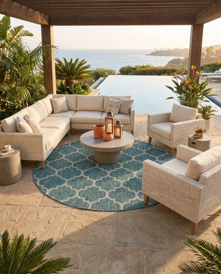 Detail image of 7' 10 x 7' 10 Easy-Clean Trellis Indoor / Outdoor Round Rug