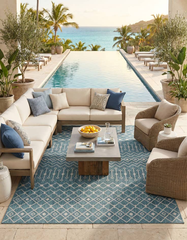 Detail image of 10' x 14' Easy-Clean Trellis Indoor / Outdoor Rug