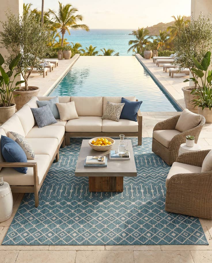 Detail image of 10' x 14' Easy-Clean Trellis Indoor / Outdoor Rug