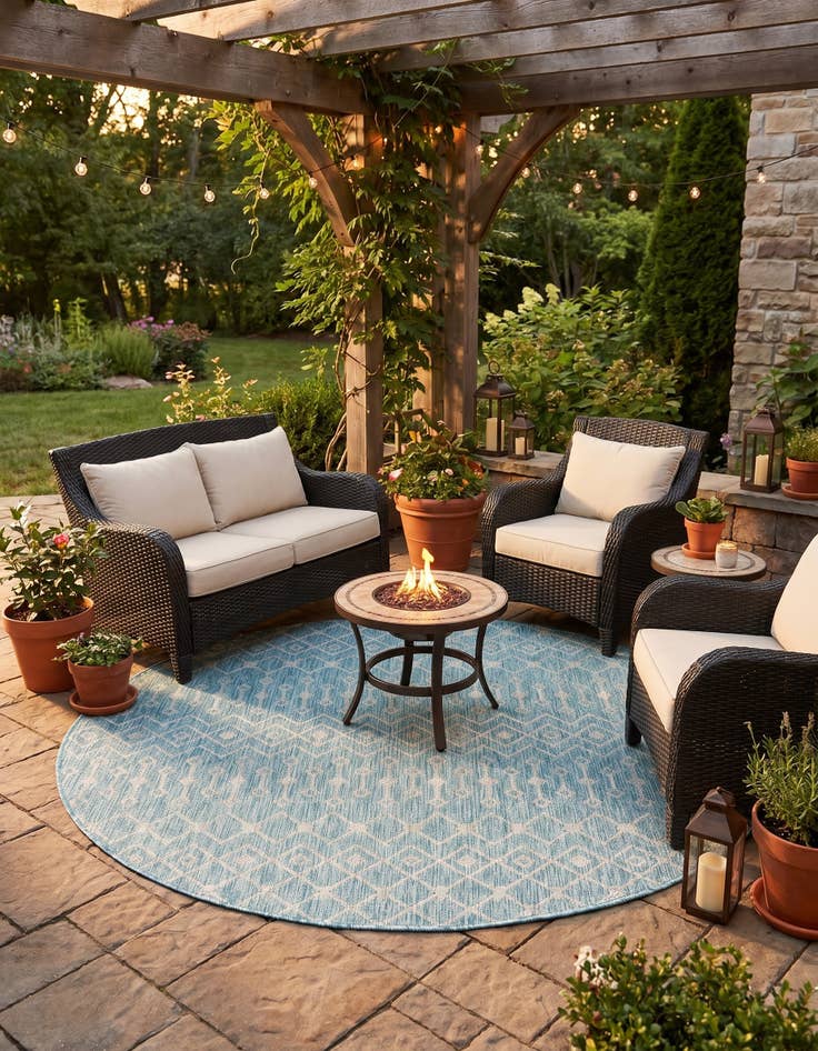 Detail image of 5' 3 x 5' 3 Easy-Clean Lattice Indoor / Outdoor Round Rug
