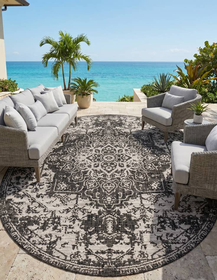 Detail image of 7' 10 x 10' Easy-Clean Jill Zarin Dubai Indoor / Outdoor Oval Rug