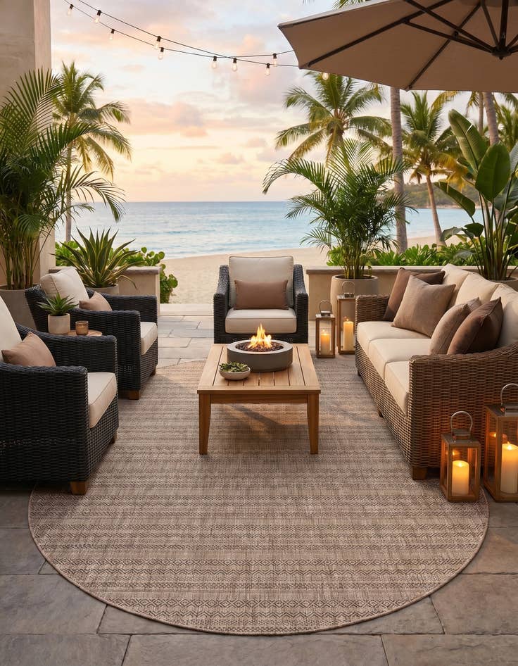 Detail image of 7' 10 x 10' Easy-Clean Striped Indoor / Outdoor Oval Rug