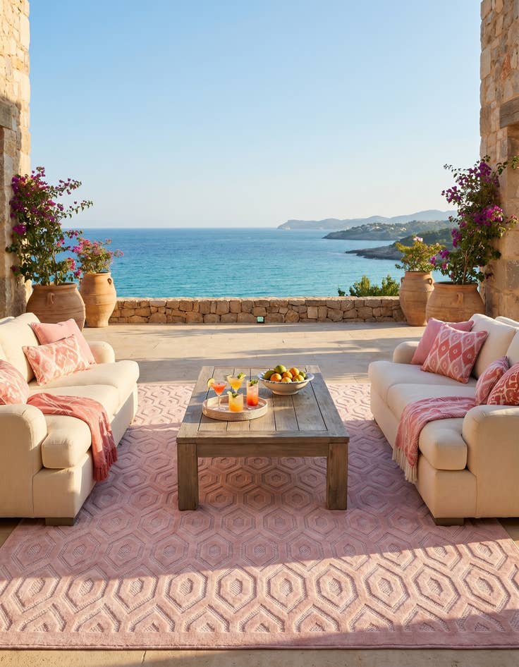 Detail image of 9' x 12' Easy-Clean Trellis Textured Indoor / Outdoor Rug