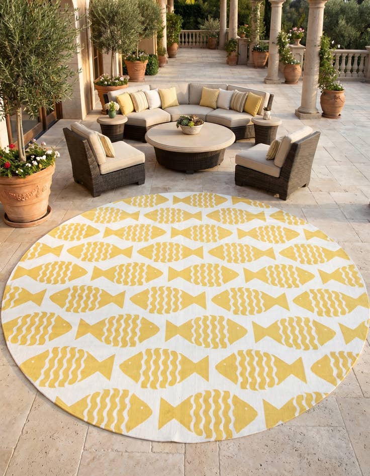 Detail image of 13' x 13' Easy-Clean Coastal Indoor / Outdoor Round Rug