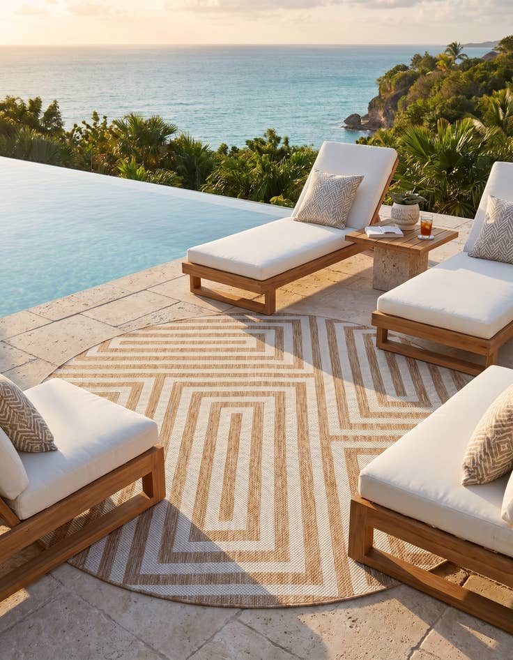 Detail image of 7' 10 x 7' 10 Easy-Clean Modern Indoor / Outdoor Round Rug