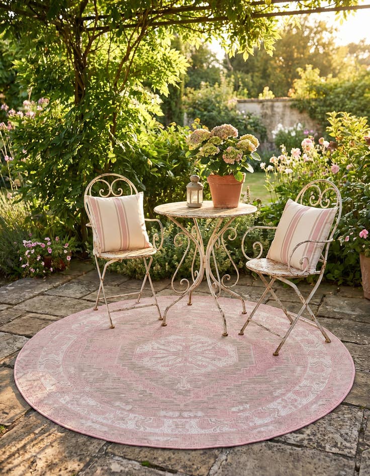 Detail image of 5' 3 x 5' 3 Easy-Clean Traditional Indoor / Outdoor Round Rug