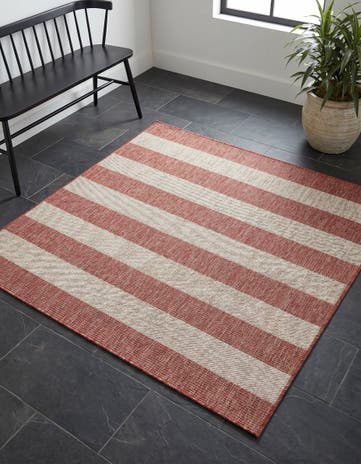 Rust Red Easy-Clean Ribbon Indoor / Outdoor Square Rug