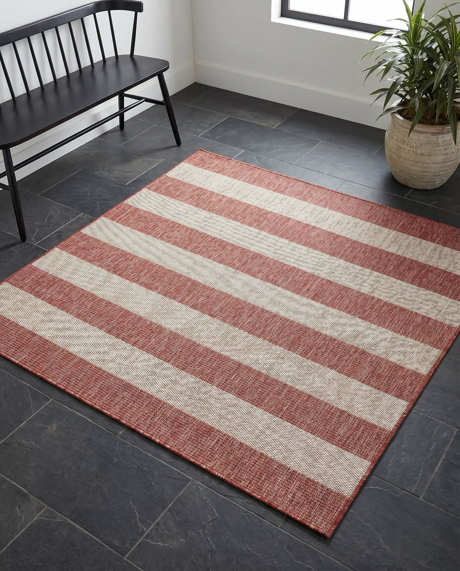 5' 3 x 5' 3 Easy-Clean Striped Indoor / Outdoor Square Rug