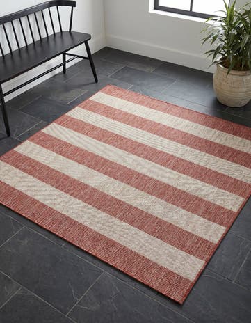 Rust Red Easy-Clean Ribbon Indoor / Outdoor Square Rug