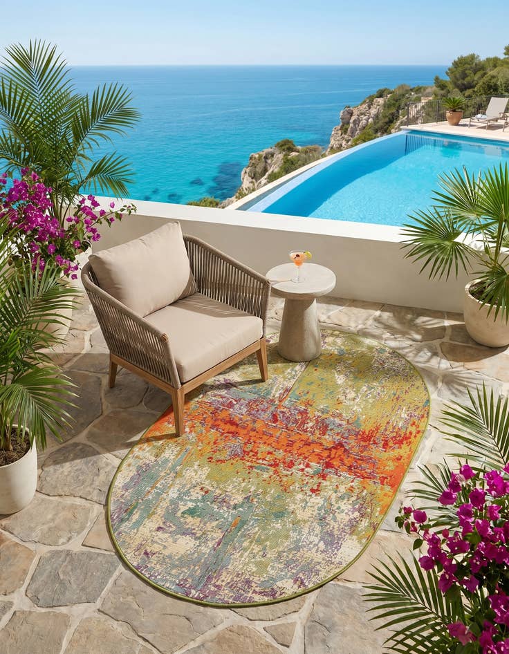 Detail image of 3' 3 x 5' 3 Easy-Clean Modern Indoor / Outdoor Oval Rug