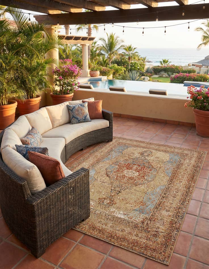 Detail image of 5' 3 x 7' Easy-Clean Traditional Indoor / Outdoor Rug