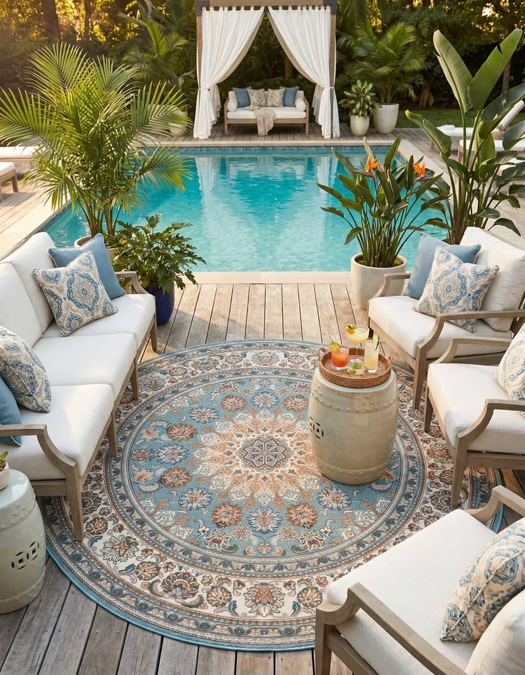Detail image of 6' 1 x 6' 1 Easy-Clean Traditional Indoor / Outdoor Round Rug